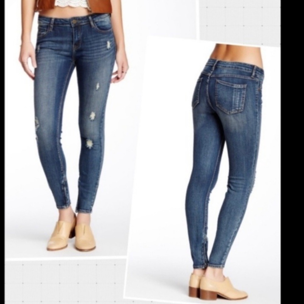 Pistola Anais Cropped Ankle Skinny Jean Zip‎ Cuff Women Sz 32x25 Biker Moto Blue